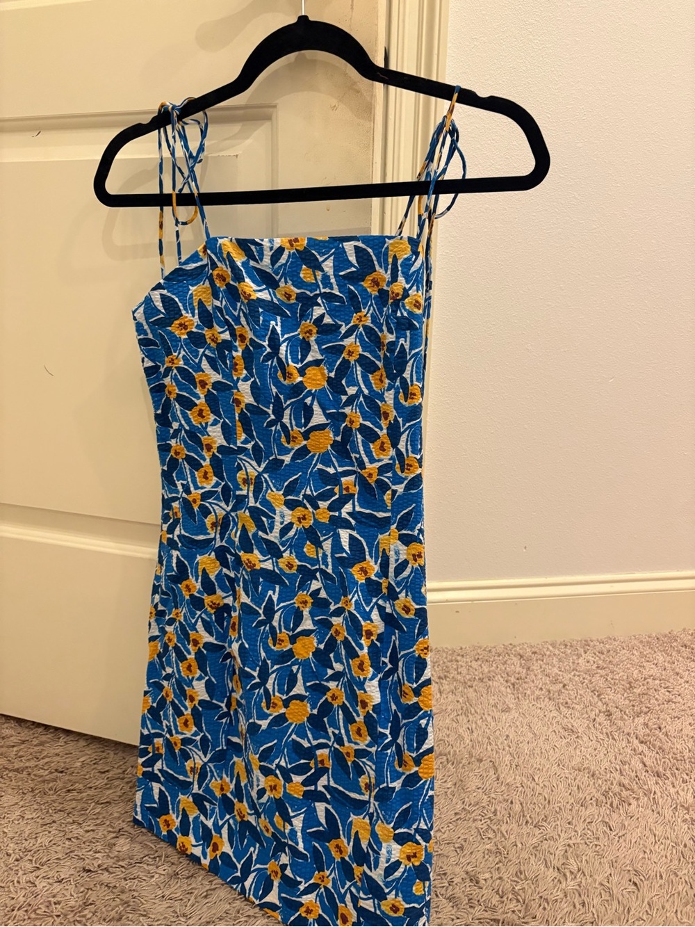Endless Rose Blue Floral Tie-Strap Dress with Yellow Accents